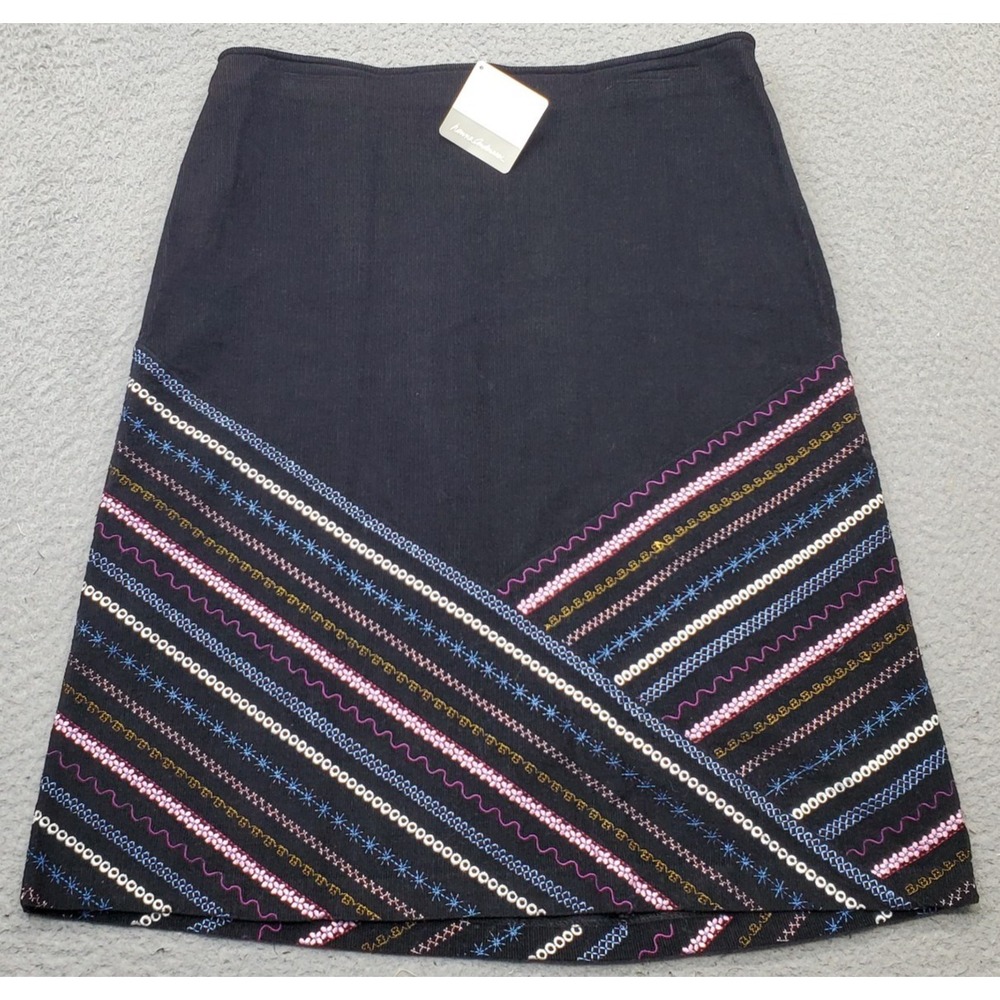 Hanna Andersson Corduroy A-Line Skirt Women 12 Multi Embroidered Design Side Zip